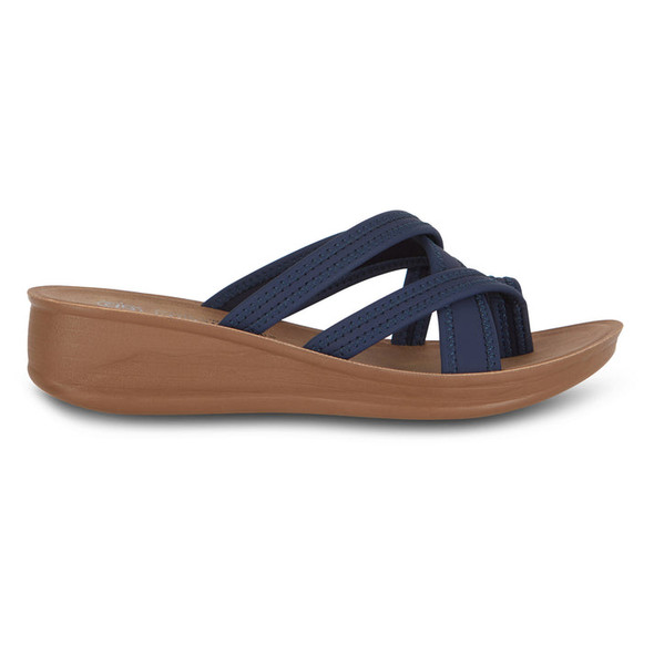 WANDER COMFORTABLY HARBORSIDES OPEN TOE WEDGE (KEEGAN) SIZE 6M - NAVY