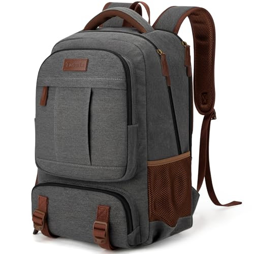 TZOWLA CANVAS LAPTOP BACKPACK BAG FITS UP TO 15.6" - DARK GREY New