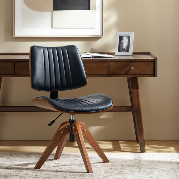 HULALA HOME FAUX LEATHER SWIVEL DESK CHAIR NO WHEELS BENTWOOD BSJX1313 - BLACK