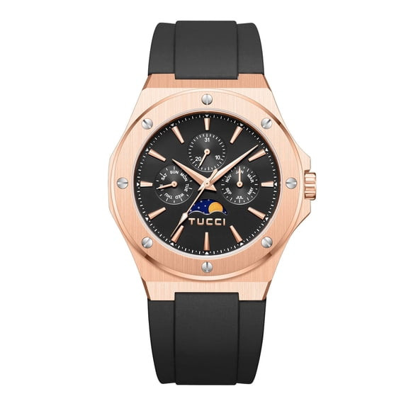 TUCCI ITALY PRECISIONE UNISEX SILICONE WRIST WATCH - ROSE TONE BLACK