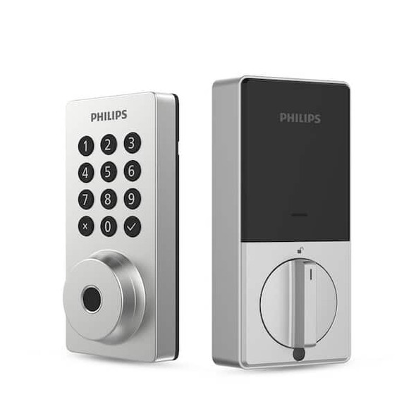 PHILIPS SATIN NICKEL SINGLE CYLINDER ELECTRONIC DEADBOLT WITH LEVER SET - NICKEL