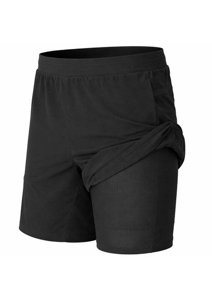 JUMPSTART MEN'S 2 IN 1 QUICK DRY GYM RUNNING SHORTS - SIZE: MEN XL - BLACK New