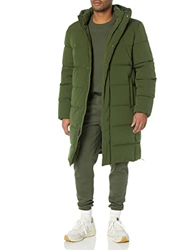 AMAZON ESSENTIALS MENS HOODED LONG PUFFER COAT - SIZE: MEN XXL - DARK-OLIVE New