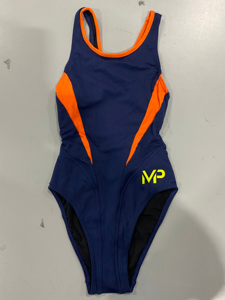 AQUA SPHERE SWIMSUIT MP TEAM SPLICE - SIZE: FEMALE 24 - NAVY/ORANGE New