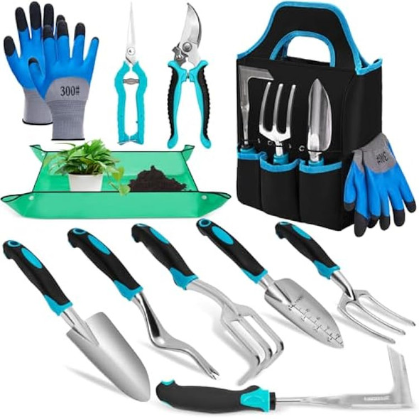 KYNUP GARDEN TOOL SET WITH NON SLIP RUBBER GRIP,11 PIECE - BLACK/TIL