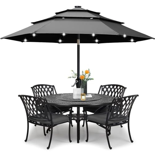 ABCCANOPY Solar Led Patio Umbrellas 3-Tiers 11FT (Dark Gray)