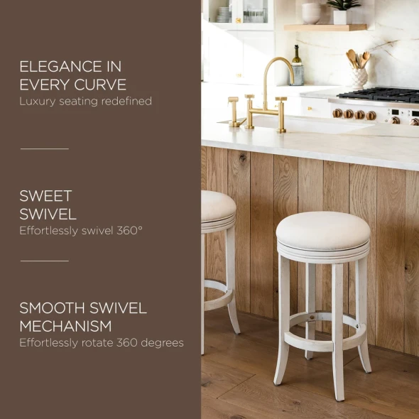 MAVEN LANE ROUND BACKLESS SWIVEL KITCHEN COUNTER STOOL 26"H, WHITE OAK