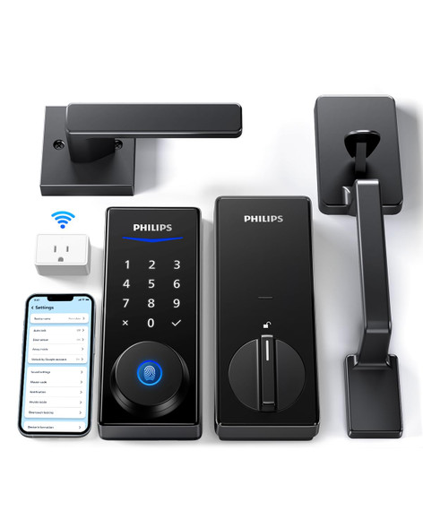 PHILIPS WI-FI SMART LOCK KEYLESS KEYLESS ENTRY, HANDLE - MATTE BLACK/BLACK