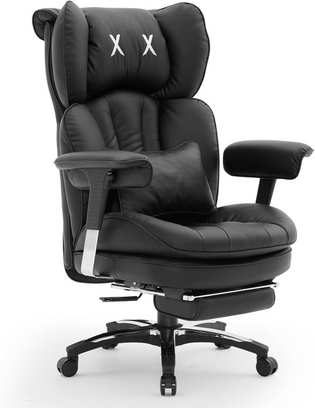 EFOMAO ERGONOMIC OFFICE CHAIR 180KG CAPACITY, PU LEATHER,LUMBAR SUPPORT - BLACK