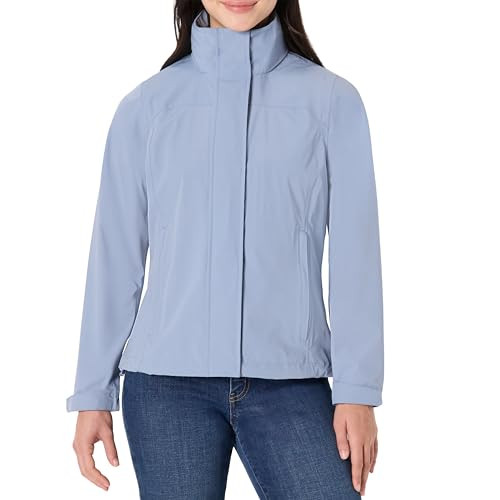 AMAZON ESSENTIALS WOMEN'S HOODED RAIN JACKET DUSTY BLUE MEDIUM SHORT New