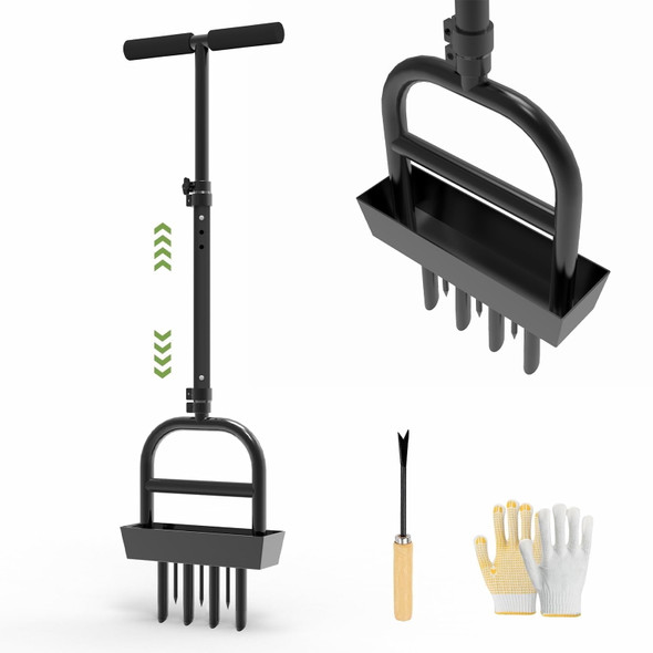 YACONA MANUAL LAWN AERATOR TOOL, GRASS AERATOR WITH PADDED T-HANDLE - BLACK