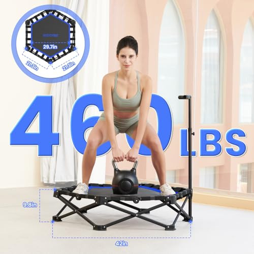 HXD-ERGO FOLDABLE MINI TRAMPOLINE, 42'', ADJUSTABLE FOAM HANDLE - BLUE