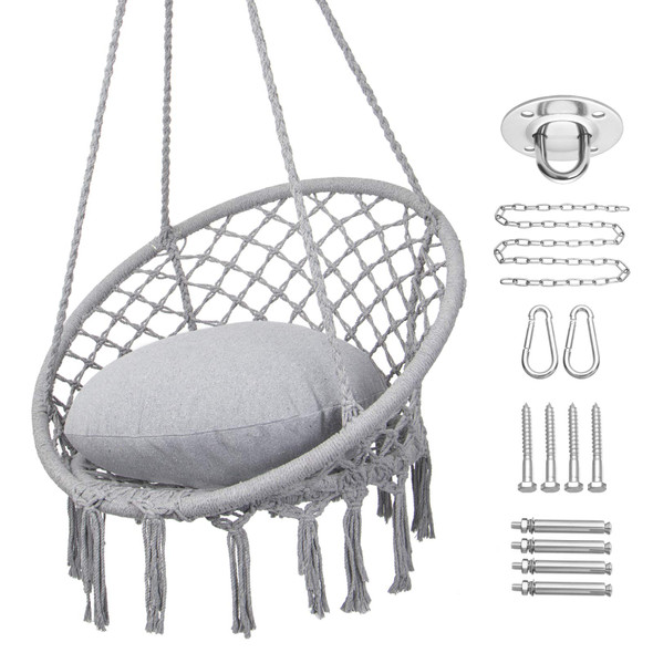Y- STOP Hammock Chair Macrame Swing, Max 330 Lbs, Hanging Cotton Rope Hammock