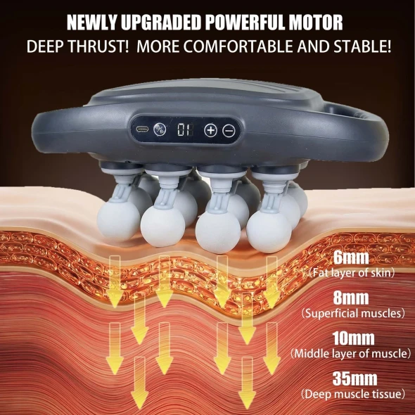 INSPOP 16 HEAD MASSAGE GUN DEEP TISSUE, HIGH POWER PERCUSSION MASSAGER - GRAY