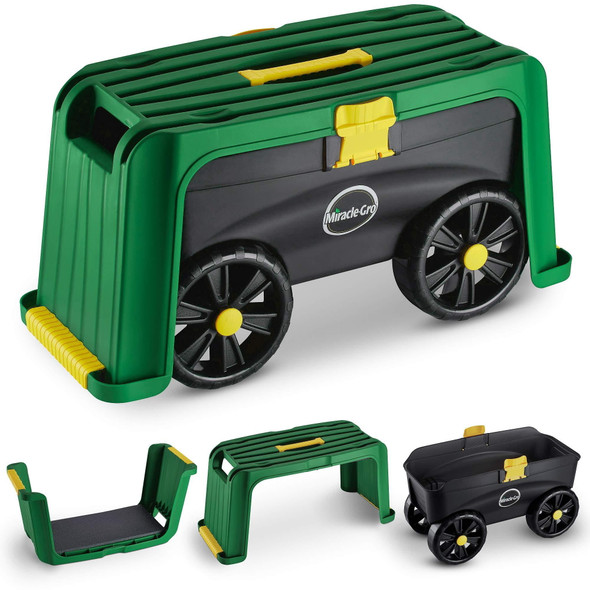 MIRACLE-GRO 4-IN-1 GARDEN STOOL MULTI-USE GARDEN SCOOTER ROLLING CART - GREEN