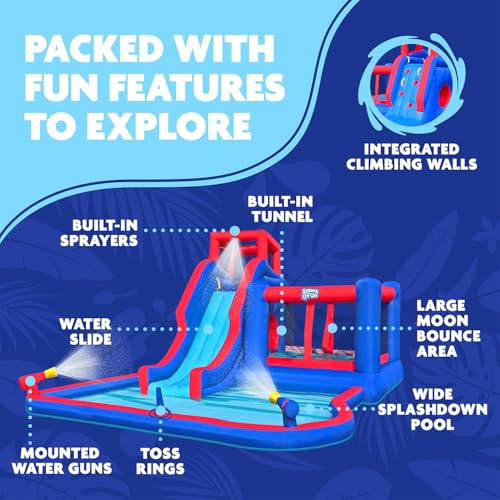 Sunny & Fun 2-in-1 Bounce & Blast Inflatable Water Slide Park – Heavy-Duty New