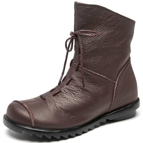 CLARSUNNY WOMEN'S LEATHER CASUAL SOFT FLAT BOOTS SIZE 6.5 BROWN
