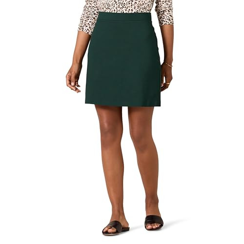 AMAZON ESSENTIALS WOMEN'S PONTE PULL-ON MINI LENGTH A-LINE SKIRT  - DARK GREEN New