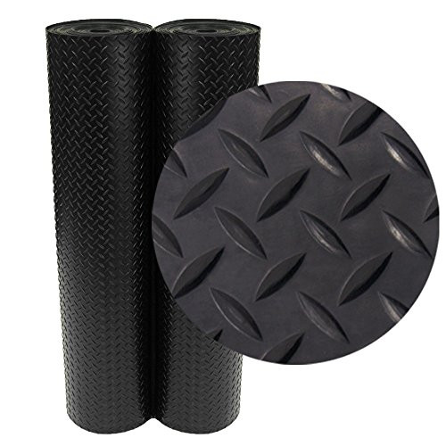 Rubber-Cal Diamond-Plate Rubber Flooring Roll 3 mm x 4 ft x 2 ft Roll, Black