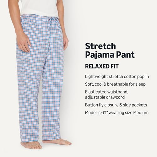 AMAZON ESSENTIALS MEN'S COTTON STRETCH POPLIN PJ BOTTOMS 2 PACK - S, CHECK/BLUE