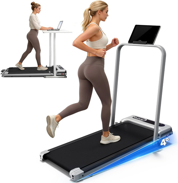 YAGUD WALKING PAD WITH 8% INCLINE, 3 IN 1 TREADMILL FOR HOME & OFFICE - SILVER