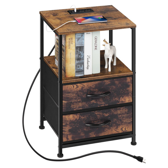 ETELI End Table, Small Bedside Table with 2 Fabric Drawers and Storage Shelf New