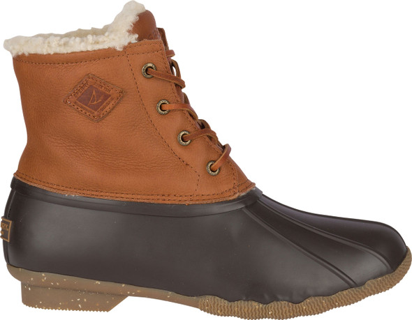 SPERRY SALTWATER WINTER LUXE LEATHER DUCK BOOT - SIZE: WOMEN 9 - TAN/DARK BROWN