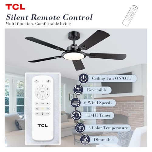 TCL Ceiling Fans with Lights 52 Inch Ceiling Fan with Light and Remote Control
