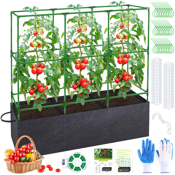 POILKMNI TOMATO CAGE 51×17×49 INCH 46 GALLON GROW BAG - BLACK/GREEN