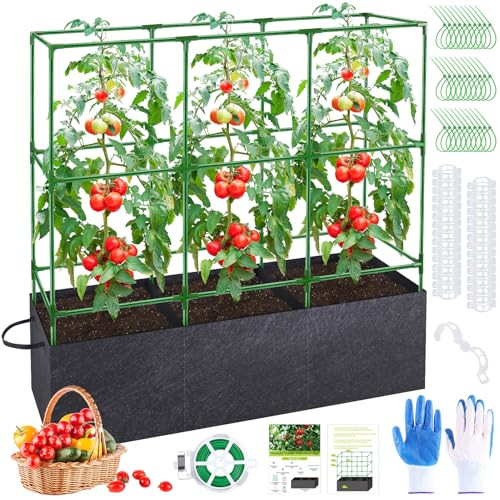 POILKMNI TOMATO CAGE 51×17×49 INCH 46 GALLON GROW BAG - BLACK/GREEN