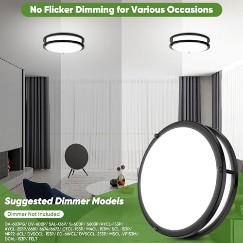 TOBUSA 30W FLUSH MOUNT CEILING LIGHTS BLACK 10INCH LED CEILING 2PACK - BLACK