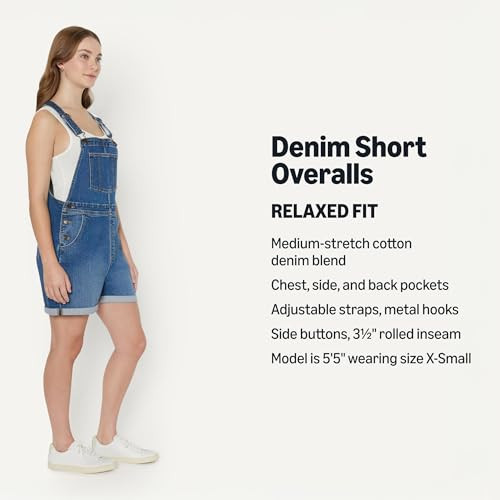 AEWM54002M25-MBV-2XL Amazon Essentials Women's Denim Short Overalls XXL