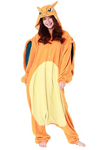 SAZAC POKEMON CHARIZARD KIGURUMI ONESIE ADULT UNISEX, ORANGE/YELLOW/TEAL/WHITE New
