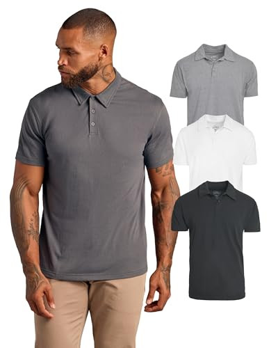 TCT4002-3PK MEN'S POLO SHIRTS SHORT SLEEVE - SIZE: MEN L - CARBON/HEATHER/WHITE