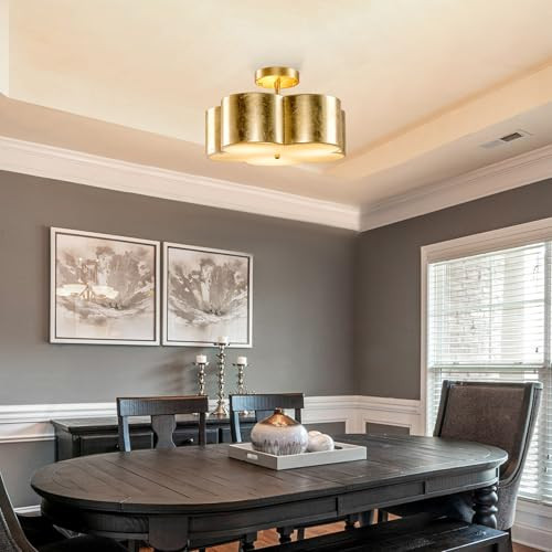 PARROT UNCLE CHANDELIER 15" LEAF SEMI FLUSH MOUNT CEILING LIGHT BBW9744-3 - GOLD