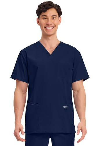 Cherokee Men's V-Neck Top Traditional 4 Pockets, WW695 Size L - NAVY New