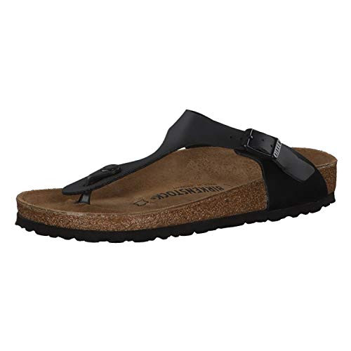 BIRKENSTOCK GIZEH UNISEX LEATHER SANDALS - SIZE: MEN 9 - BLACK