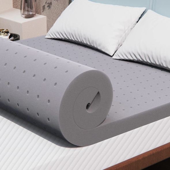 MAXZZZ 3 INCH MEMORY FOAM MATTRESS TOPPER VENTILATED PAD KING SIZE - GRAY New