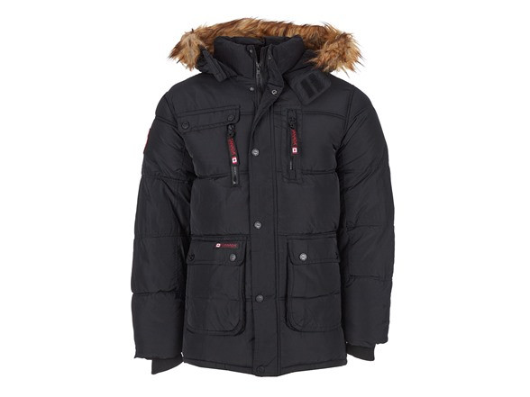 CANADA WEATHER GEAR MEN'S FUR HOODED PUFFER JACKET - SIZE: MEN LARGE - BLACK New