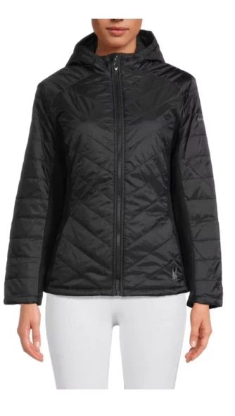 SPYDER WOMEN'S HOODED QUILTED JACKET - SIZE: WOMEN S - BLACK New