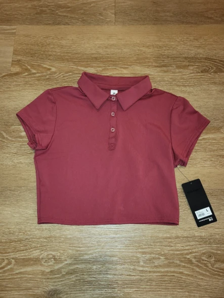 90 DEGREES BY REFLEX LUX SHORT SLEEVE CROPPED TENNIS POLO - WOMEN XL - RASPBERRY New