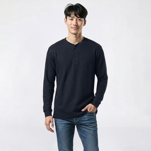 BLUE ICE PREMIUM CLOTHING LONG SLEEVE THERMAL HENLEY - SIZE: MEN XL - CHARCOAL New