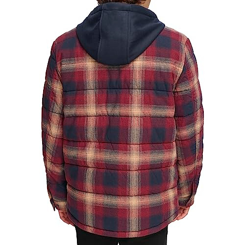LEVI'S MEN'S PLAID SHERPA LINED HOODED SHIRT JACKET SIZE MEN L RED OMBRE