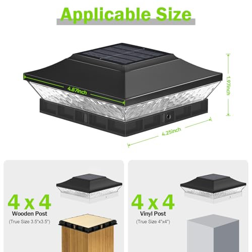 BRIGHTEVER SOLAR POST CAP LIGHTS OUTDOOR 8-PACK WATERPROOF BLACK