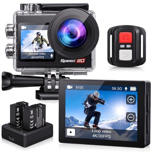 HIICAM ACTION CAMERA 4K WATERPROOF CAMERA 20MP TOUCH SCREEN WIFI 5XZOOM - BLACK