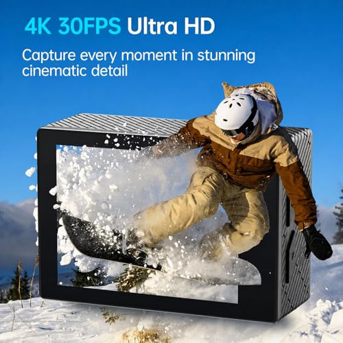 HIICAM ACTION CAMERA 4K WATERPROOF CAMERA 20MP TOUCH SCREEN WIFI 5XZOOM - BLACK