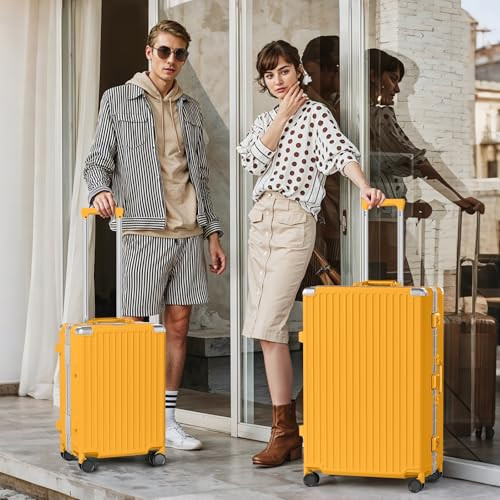 ANYZIP LUGGAGE SETS 2 PIECE ALUMINUM FRAME CARRY ON AND CHECKED, 20/28" - ORANGE New