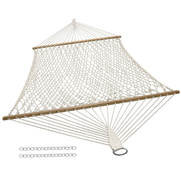 Sunnydaze Cotton Rope Hammock Outside - 450-Pound Capacity with Spreader Bars