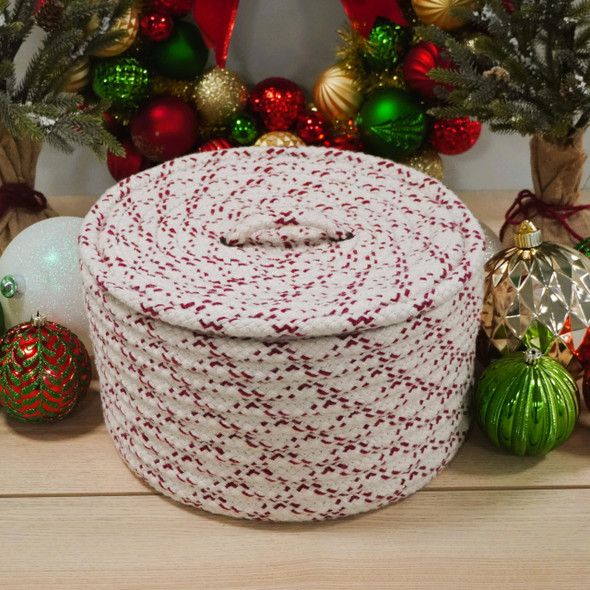 COLONIAL MILLS HOLIDAY WOOL LIDDED CROCK BASKET 14"X14"X8" - RED