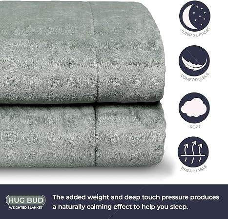 HUG BUD WEIGHTED BLANKET 90" X 90" - 35-LBS FITS QUEEN/KING SIZE BED LIGHT GRAY